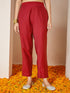 Janasya Women's Red Silk Blend Embroidered A-line Kurta Set